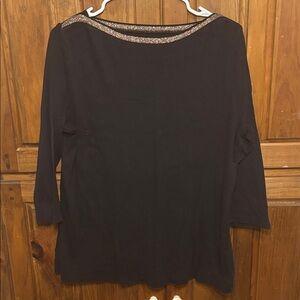 Croft & Barrow Women’s Black and Gold Wide Neck Casual 3/4 Sleeves Top Size L